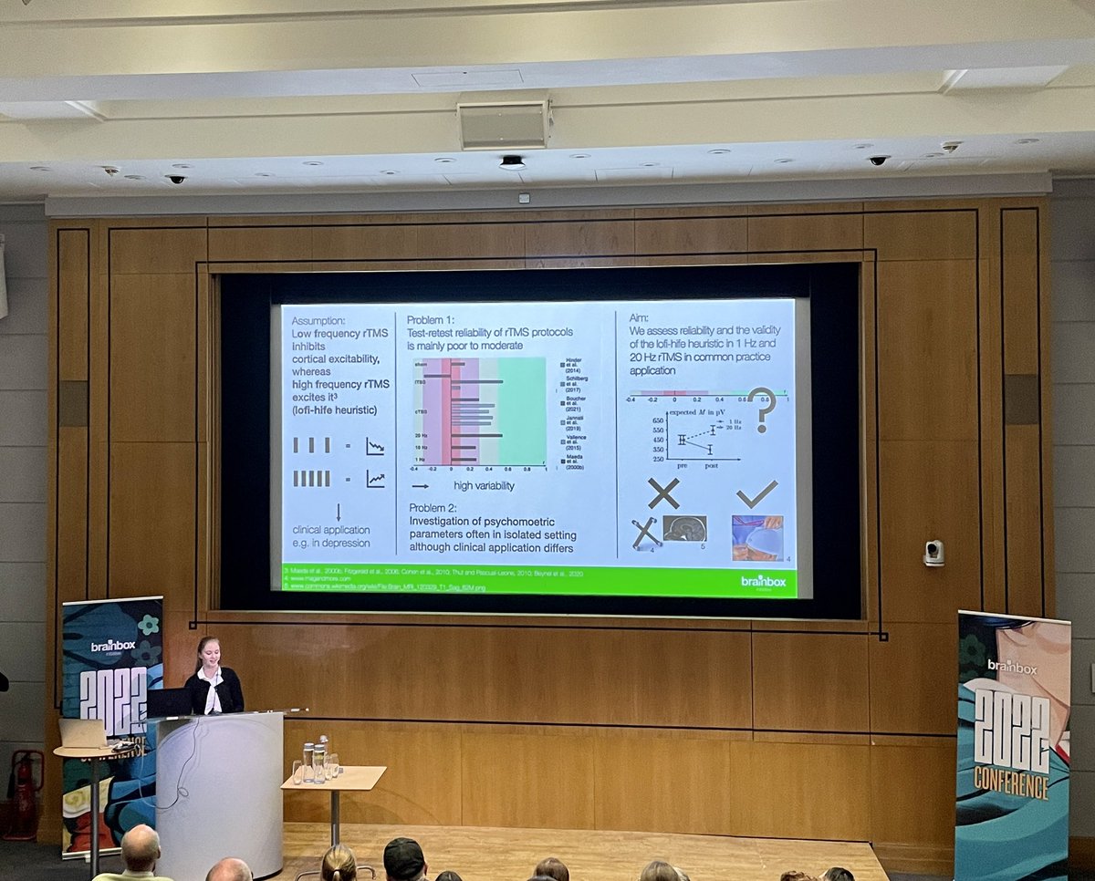 <a href="/Su_Cardina/">S.Carolina</a> talking about the validity and reliability of low and high frequency rTMS over the healthy motor cortex at the <a href="/Brainbox_Neuro/">Brainbox Ltd</a> conference 2022. Paper coming soon! <a href="/TMSLaborRgbg/">TMS lab Regensburg</a> @mext_project <a href="/dtecbw/">dtec.bw</a>