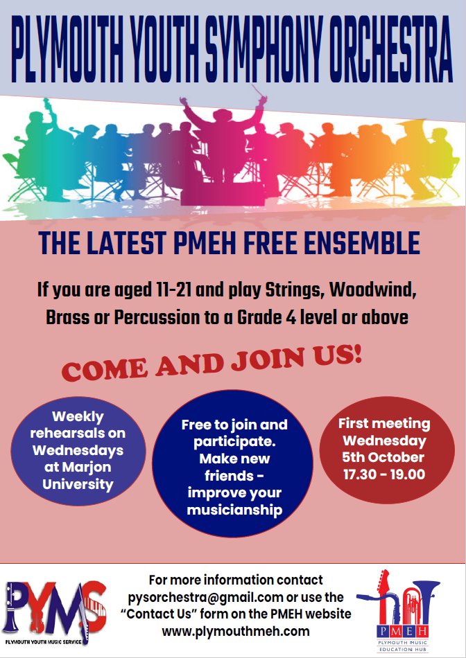 PMEH are delighted to announce the launch of PLYMOUTH YOUTH SYMPHONY ORCHESTRA. Full details at plymouthmeh.com/pyso/
