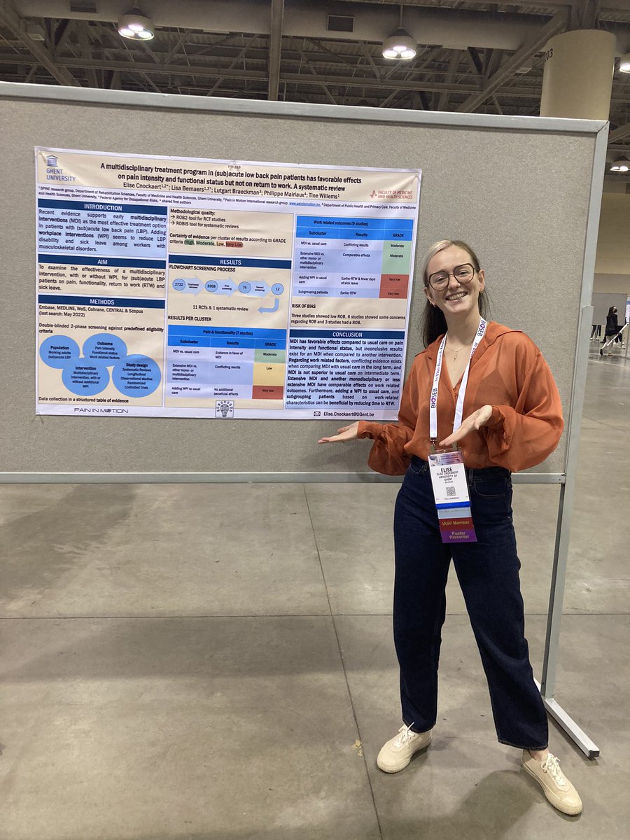 I will be presenting my poster ‘A multidisciplinary treatment program in (sub)acute low back pain patients has favorable effects on pain intensity and functional status, but not on return to work. A systematic review’ in 5 minutes at #IASP2022 Come talk to me!