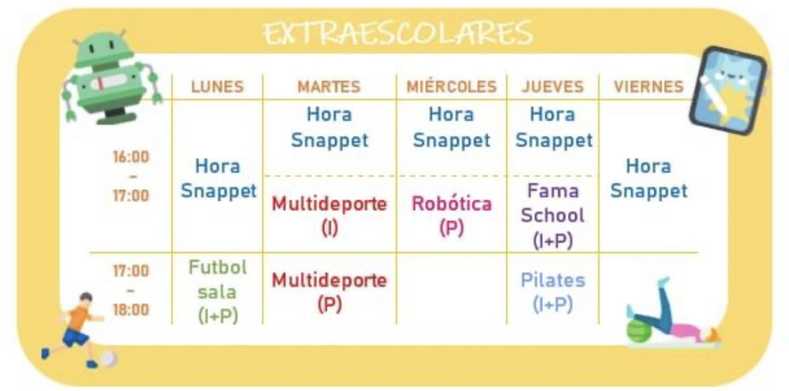 ¡¡ACTIVIDADES EXTRAESCOLARES!!
Para más información ponte en contacto con nosotras en el centro