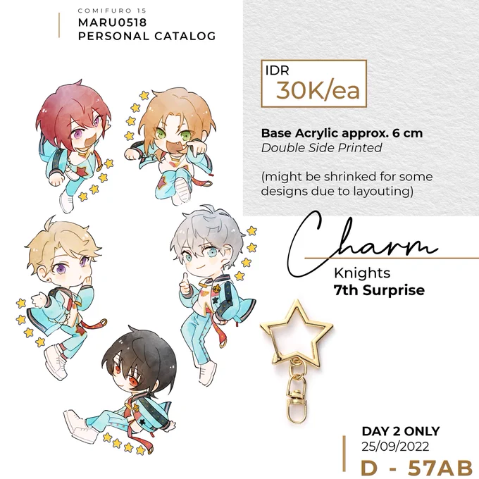 Telat pake bgt tp gapapa 🥺
Hi, this is my personal catalog for comifuro 15!
and ofc enstars Knights contents~ (lain kali unit lain ngikut kalo ga sibuk sobs...)

Currently available for OTS-only 🥲I can't attend so have fun there!🥺🥺
 #comifuro15 #CF15

(1/3) Acrylic-Based 