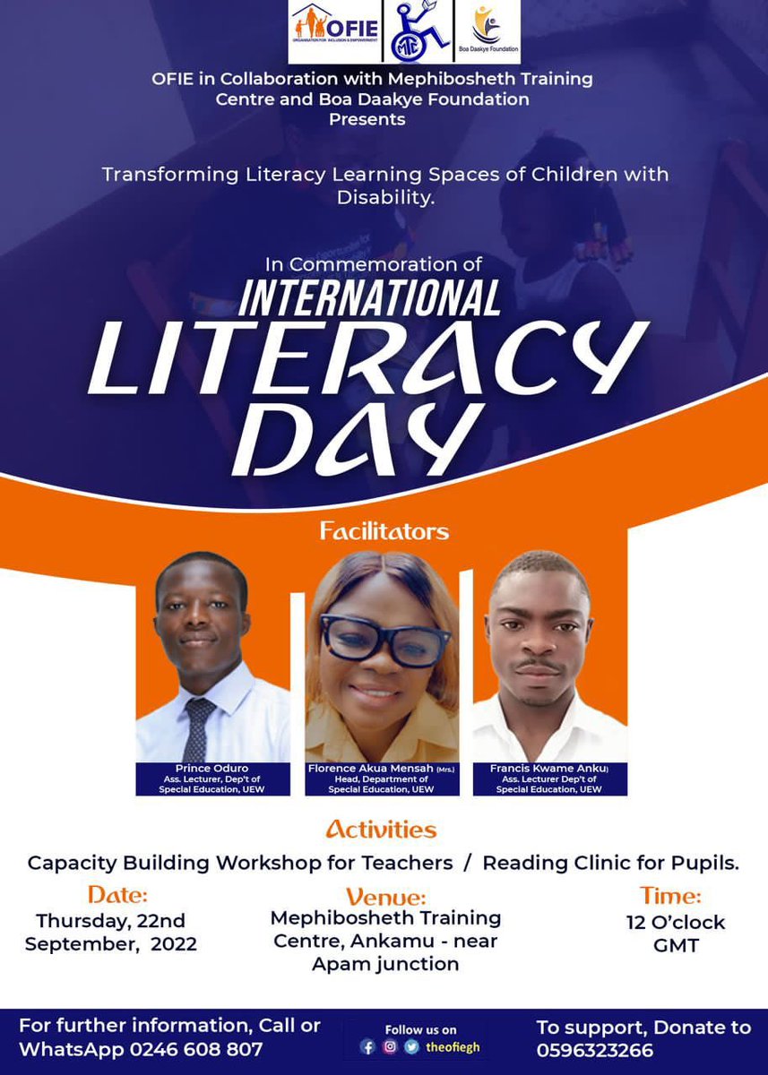 theofie_org's tweet photo. We are helping to address the #literacy needs of #learners with #disabilities by building the #capacity of #teachers to transform literacy learning spaces. 

Join OFIE and its partners today as we promote inclusive education. 

#InclusiveEducation
#LiteracyDay22 https://t.co/AvTBuOVSsj
