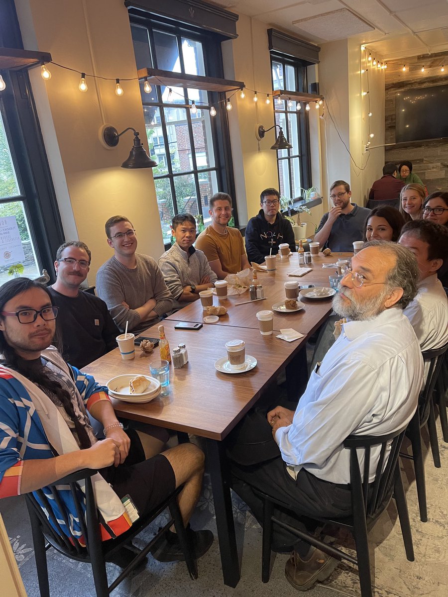 A cozy #medphys welcome breakfast this morning to usher in our 3 new PhD students: Roman, Chengpei, and Caleb! We are looking forward to the start of a great year full of innovative research and discovery ☢️🌲