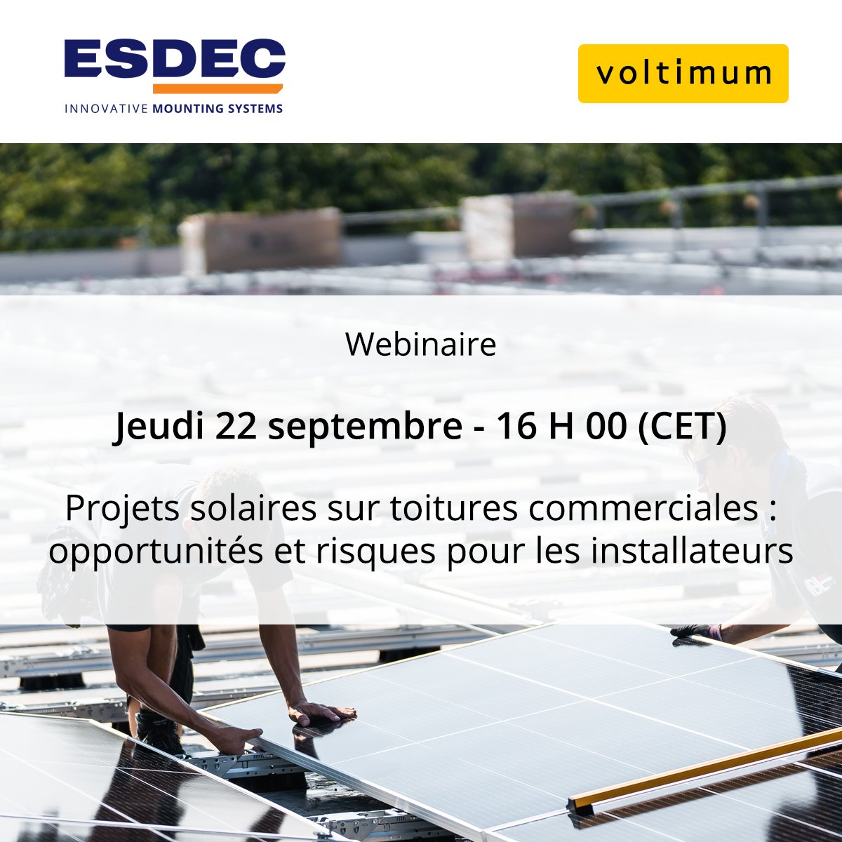 voltimumfrance's tweet image. Dans 30 min, nous donnons un #webinaire sur le sujet des "#PV sur toitures commerciales : opportunités et risques pour les installateurs" avec notre expert d'#ESDEC

Si vous ne vous êtes pas encore inscrit, c'est par ici ➡️bit.ly/3SecOBC, mais faites vite !