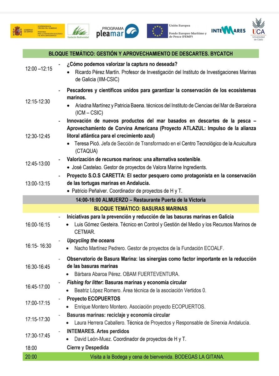 Programa de la tarde.
#JornadasEcofish