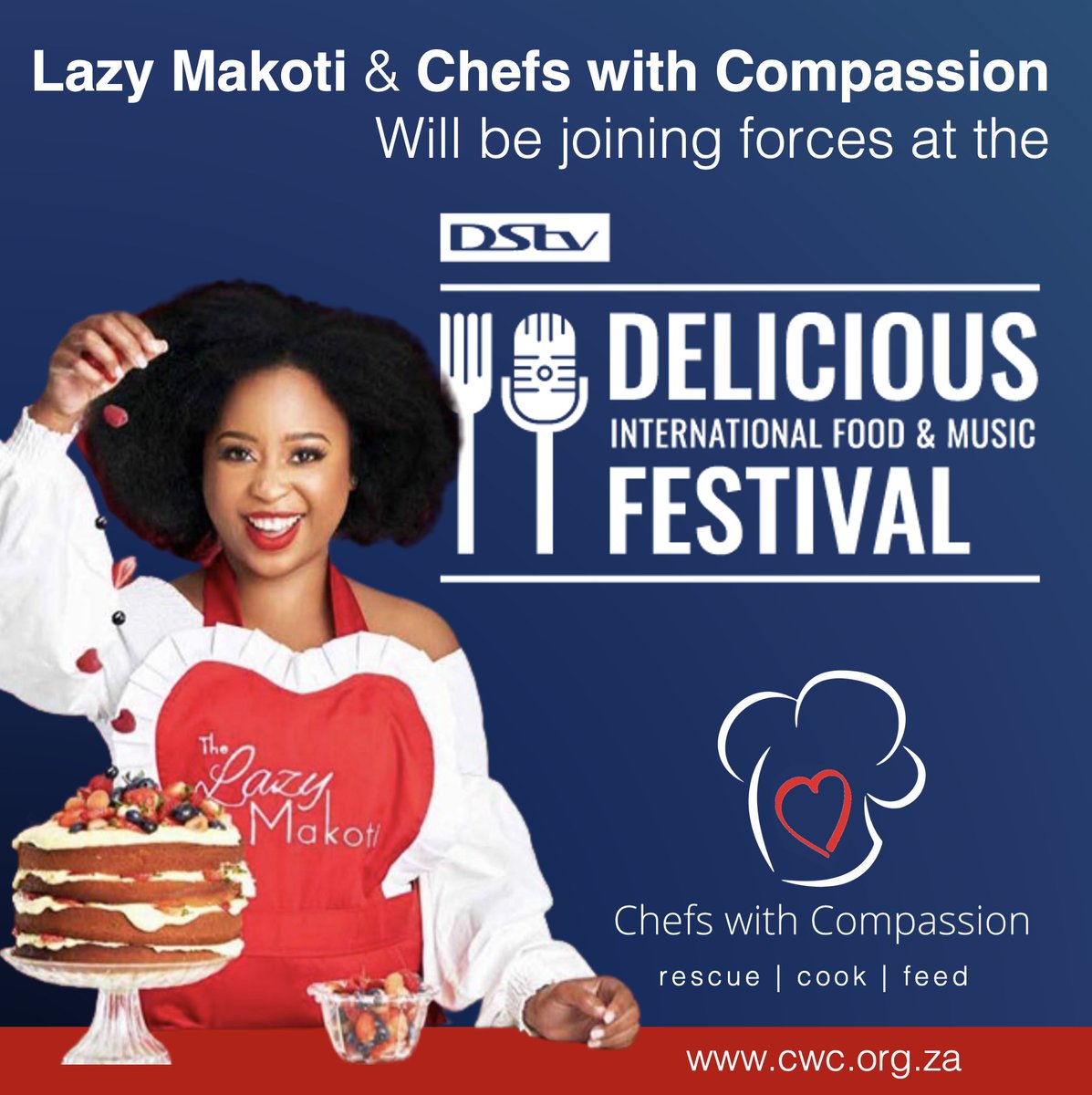 chefs_with's tweet photo. If you're attending the @DeliciousFestSA on Sunday, come and meet @Zanele78576031 and @thelazymakoti between 13h30 and 14h00. 💙
#DStvDeliciousFestival #FoodAndMusicFestival #HeritageWeekend #FoodFestival #FoodiesOfSA #ChefsWithCompassion #HeritageDay2022 #FeedBelliesNotBins https://t.co/CEABrsEvxF