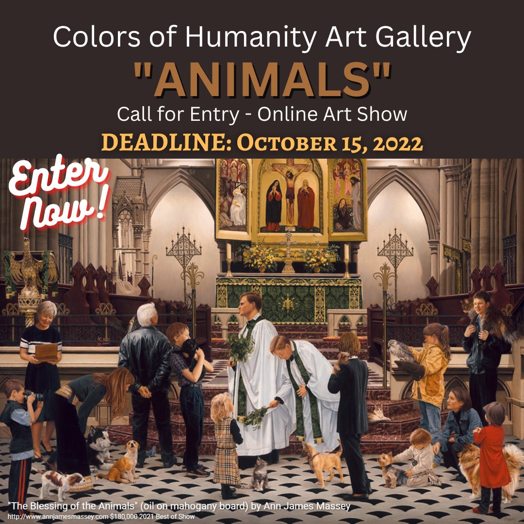 artcontests's tweet photo. Colors of Humanity Art Gallery "ANIMALS" Call for Entry - Online Art Show - AWARDS: Cash Awards. DEADLINE: October 15, 2022. https://t.co/RQahoCNv5J
#TheArtList #ColorsofHumanityArtGallery #ANIMALS #CallforEntry #OnlineArtShow https://t.co/4QEAhmYwYn
