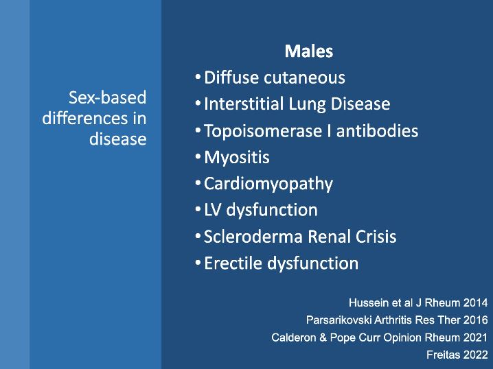 TheLancetRheum's tweet photo. Sindhu Johnson @SindhuJohnson5 @UofT_DoM reviews the evidence on the complex interactions of hormones, genetics, environmental and psychosocial factors that contribute to sex-based disparities in outcomes and mortality in patients with #systemicsclerosis. #LancetSummitRheum https://t.co/W2H8dOgW9e