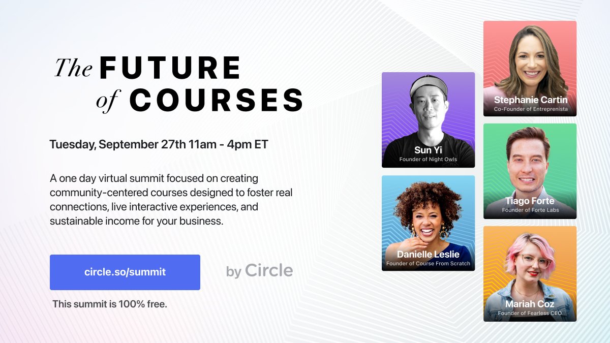 sprintcube's tweet photo. 🎉 Your invite to The Future of Courses Summit! 🎉
🗓 Date: September 27, 2022
🕙 Time: 11am-4pm ET
🎥 Recordings: Yes
💸 Cost: Free
🙌 Signup link: https://t.co/bWMRB9jovG
#onlinecourse #onlinecommunity #Circle #creators https://t.co/z1Q3x8S3bH