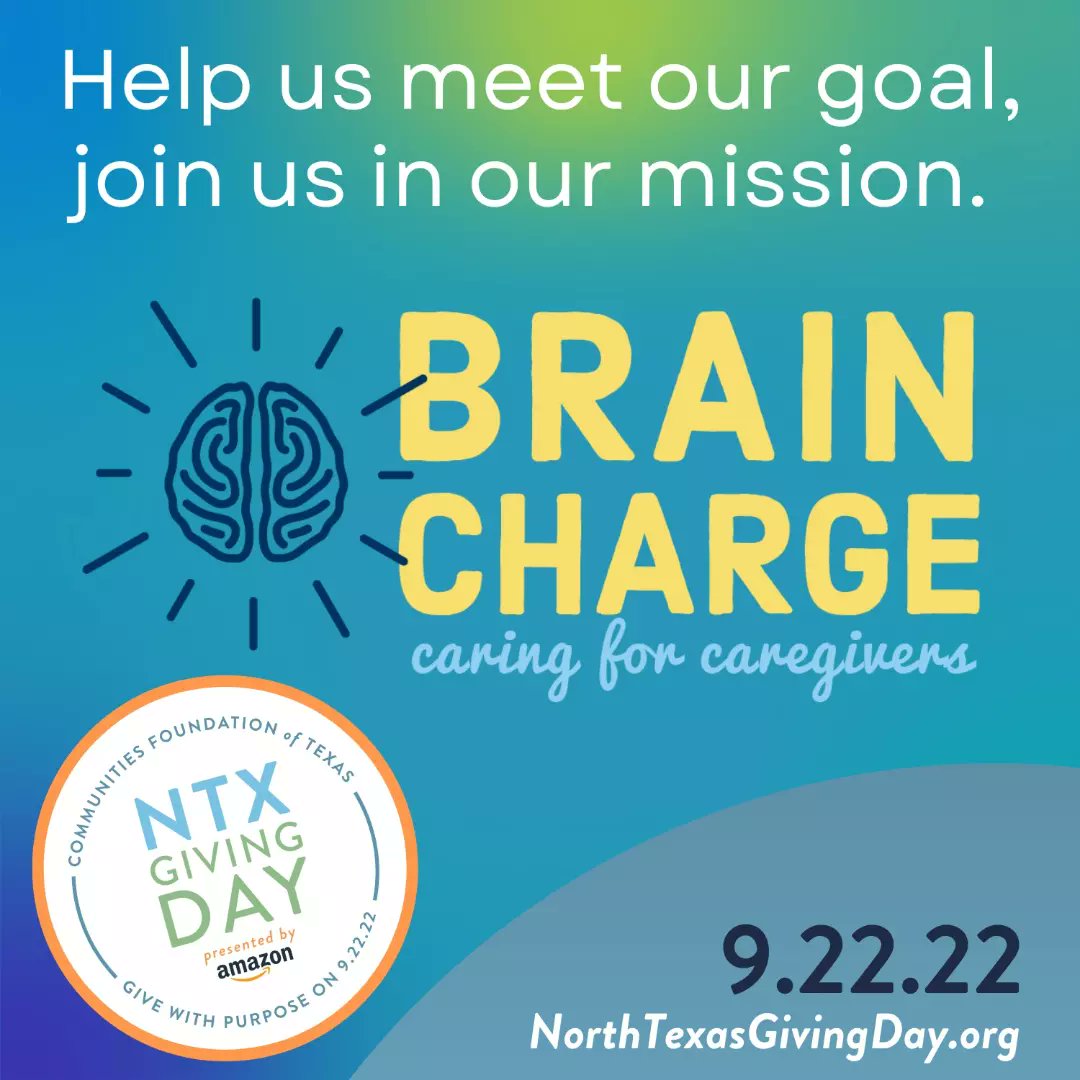 It's #NTXGivingDay2022 💛 Consider supporting #BrainCharge and help #care for a #caregiver northtexasgivingday.org/organization/B…

#becausewecare #mentalhealth #tbi #brainhealth #braintumor #alzheimers #dementia #family #advocate #community #parkinsons #braininjury #braincancer #together