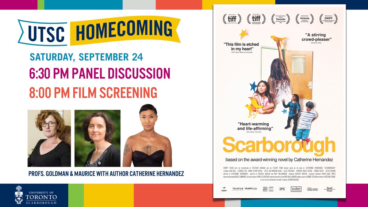 ⏱️The countdown to SCARBOROUGH is on! See you at #UTSChomecoming this Saturday at 6:30 for a special panel discussion with English profs and @theloudlady herself, then stay for the film at 8🍿

Details and rsvp at uoft.me/scarfilm