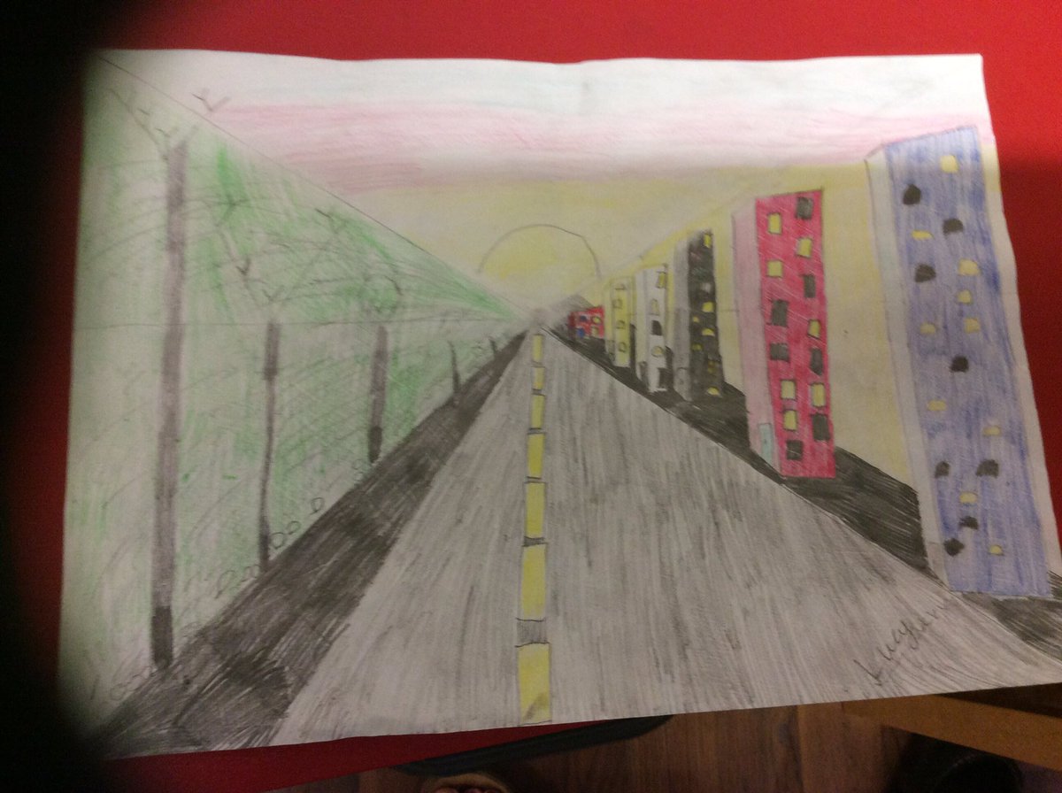 Y6_BBSM's tweet photo. Fabulous artwork from a pupil in our class who was inspired by perspective and our work on Lowry to go home and produce her own wonderful piece. Well done #BBSMart https://t.co/uhceWRIWBl