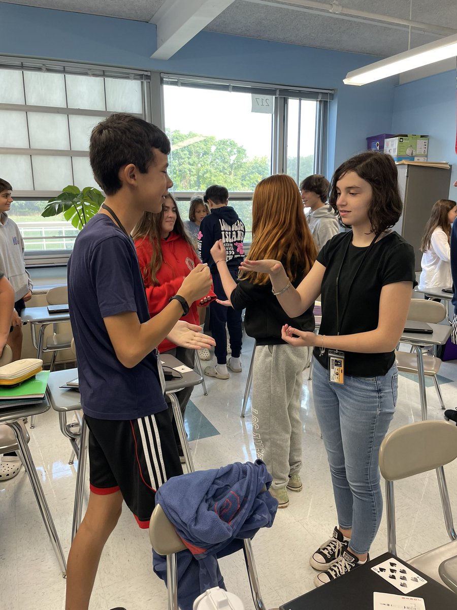 Students simulated English philosopher Hobbes’ “state of nature” with a class wide elimination game of Rock Paper Scissors, winners collecting their opponents cards to represent limited resources 🪨 📄 ✂️ <a href="/ThompsonMSpride/">Brian Currie</a> <a href="/MTPSpride/">Middletown Township Public Schools</a>