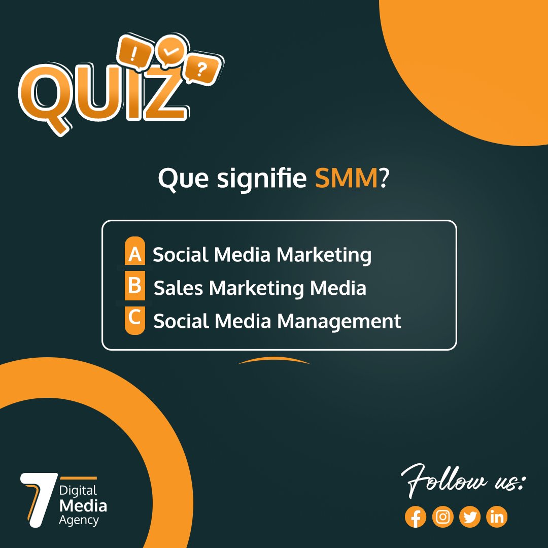 seven_dma's tweet photo. #SevenDMA Quizz
Donnez la réponse en commentaire 😏😉
📍Tradex, immeuble Afriland first Bank, Bonamoussadi, Douala
📞 +237) 671 455 856
📧 info@sevendma.com
#dmaquizz
#Communitymanagement
#Socialmedia https://t.co/2HTqb8roPs