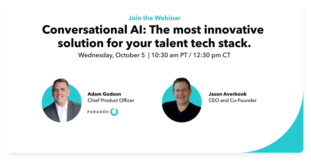Paradox (@paradoxolivia) on Twitter photo Choosing the right tech stack in 2022 is not a light decision. But <a href="/adamgodson/">Adam Godson</a> is sure you should include conversational AI. Want to hear why? Come listen to Adam and <a href="/jasonaverbook/">Jason Averbook</a> as they break it down: us02web.zoom.us/webinar/regist…
#hrtech #techstack Choosing the right tech stack in 2022 is not a light decision. But <a href="/adamgodson/">Adam Godson</a> is sure you should include conversational AI. Want to hear why? Come listen to Adam and <a href="/jasonaverbook/">Jason Averbook</a> as they break it down: us02web.zoom.us/webinar/regist…
#hrtech #techstack