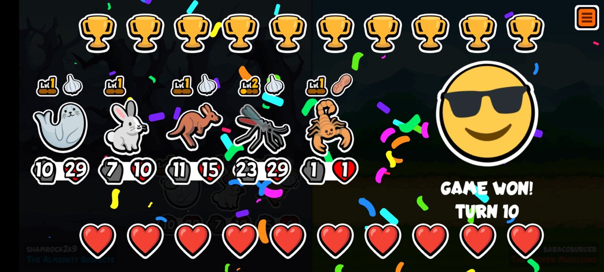 catslikeclouds's tweet photo. It took quite a while but I finally got a perfect run in Super Auto Pets @TeamWoodGames (now to get back to doing stuff I actually am supposed to be doing today 😅) https://t.co/ckMom4t6aj