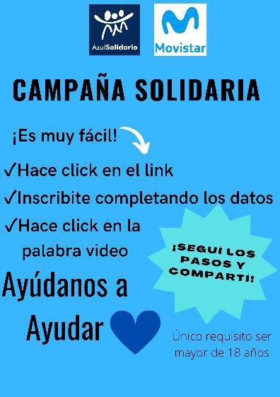 SilvanaArruti's tweet photo. Ingresando en este link y cargando tus datos estás colaborando con #AzulSolidario para que Telefonica/Movistar entregue material educativo para Escuelas Rurales del Partido de Azul. Sumate y ayúdanos 💪
https://t.co/fZRkBQ2673 https://t.co/i68qKT7xpy