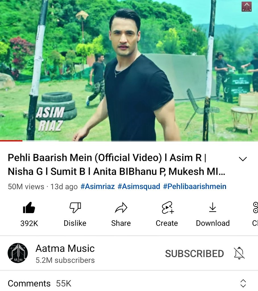 Congratulations everyone for 50M views of #PehliBaarishMein 😍❤️

50M views, 392k likes, 55k comments

youtu.be/RfXLTYQSU0s

#AsimRiaz #AsimSquad @imrealasim @vaseemqureshii @Aatmamusic1