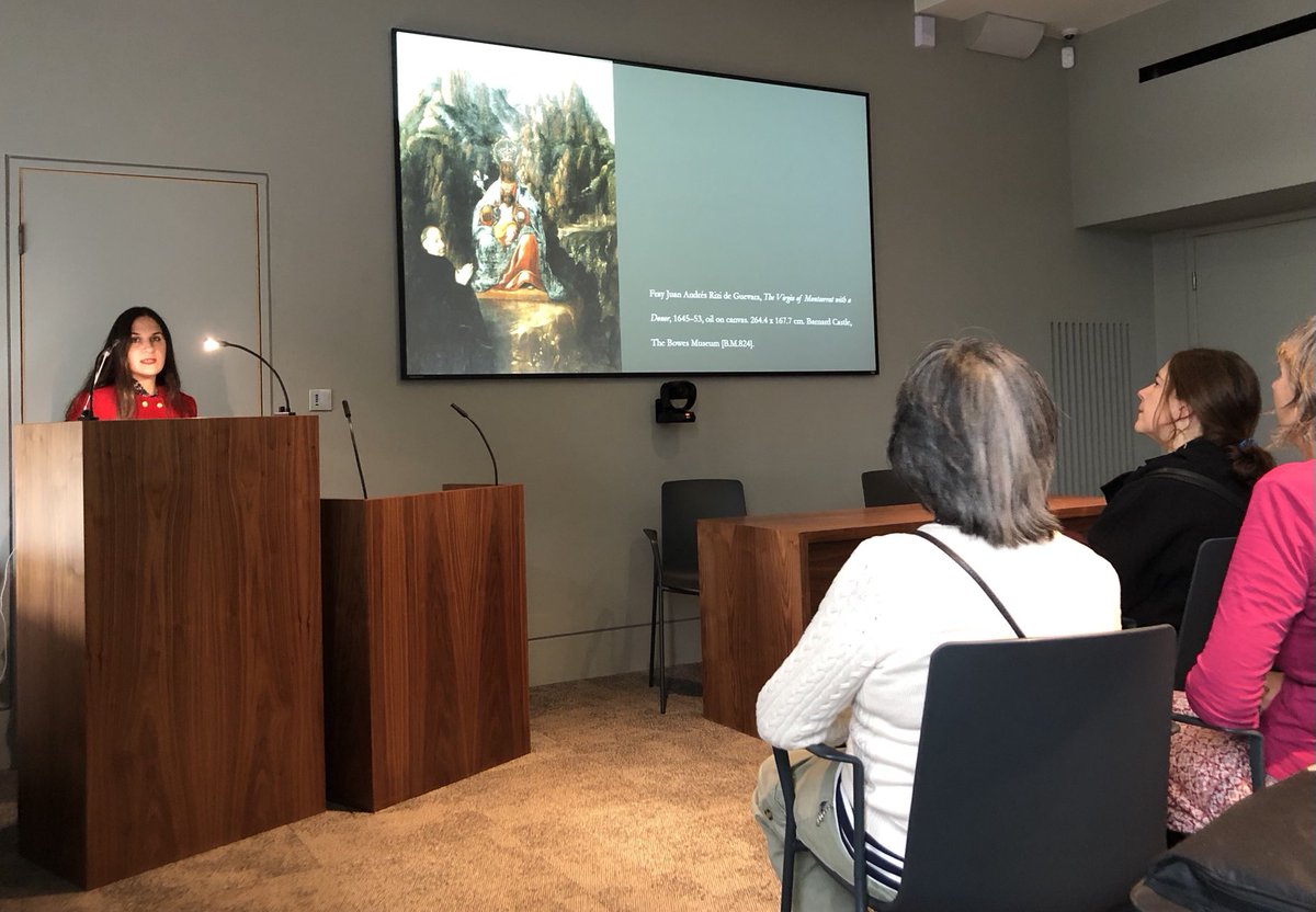 @PicolouIrini Irini Picolou from @durham_uni @DurhamArtsHums at @Spanish_Gallery @aucklandproject discussing ‘negotiating difference’, and “the #Virgin of #Monserrat with a donor” by #Jusn #Rizi @spainculturept #Hispanic #Art #British #Regional #Collections