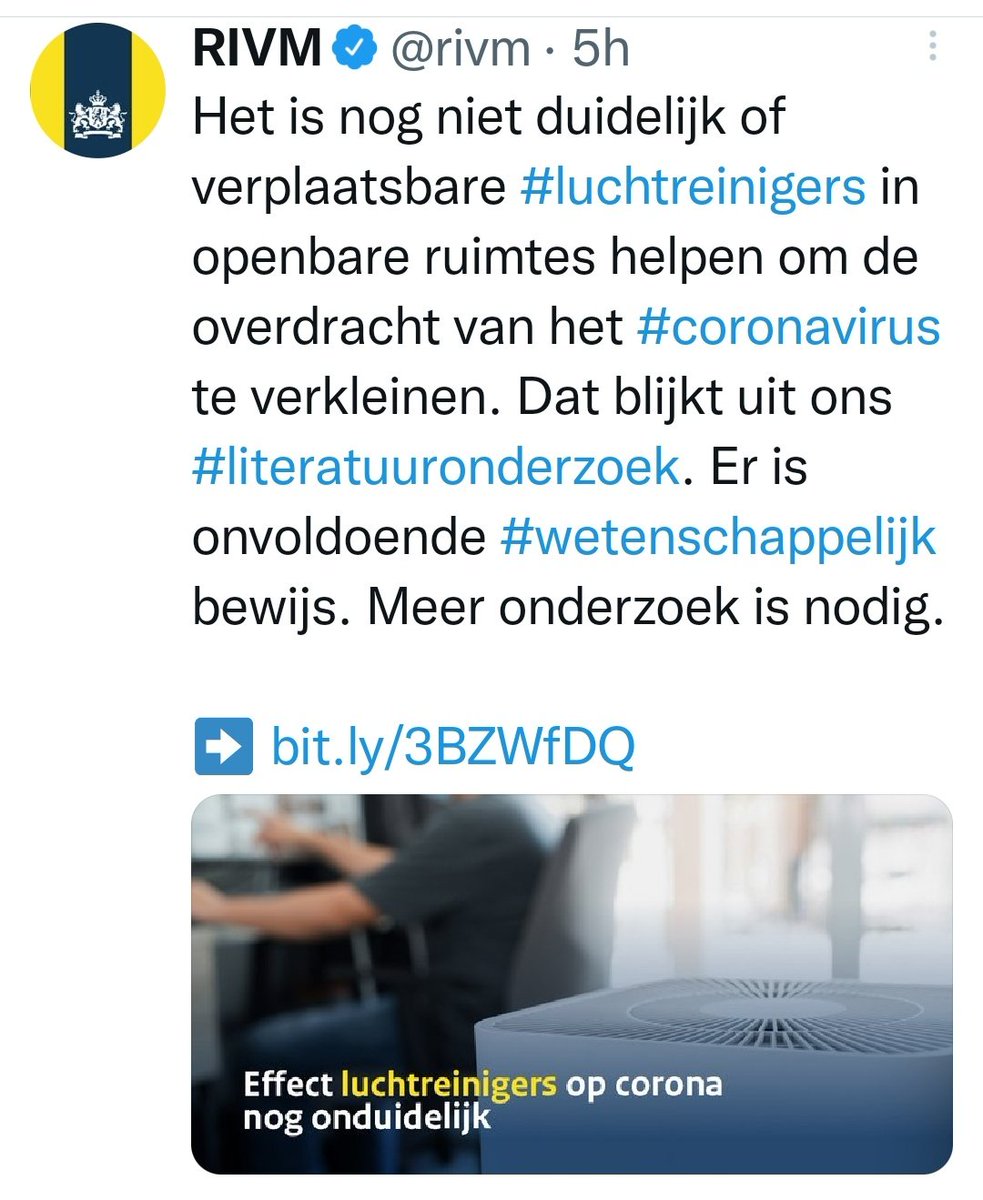 The Dutch government is doubling down on disinformation. "Mobile air purifiers are not proven to work. More research is needed".
They promised us, in writing, to remove this herd immunity lie from their website. Now it's a tweet!