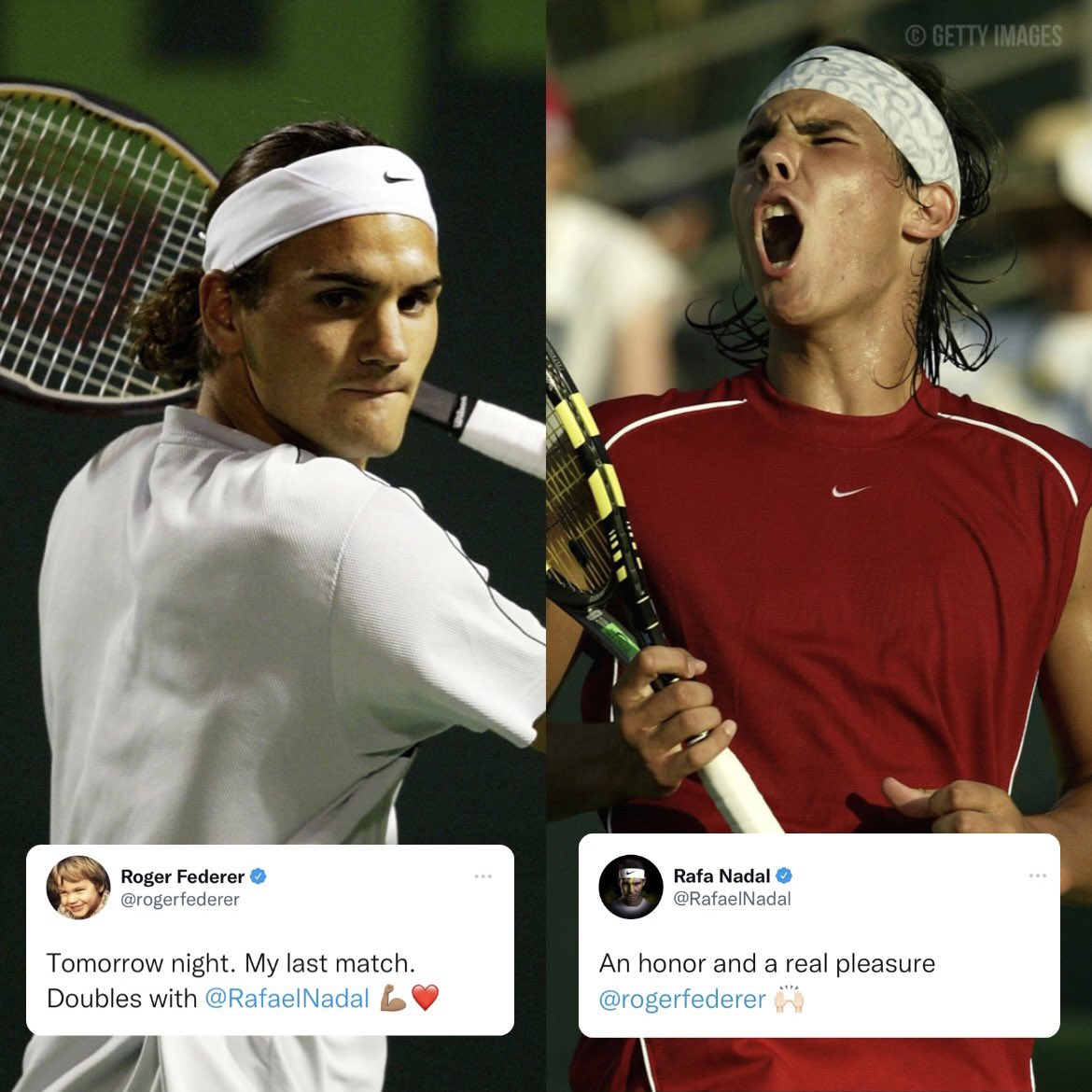 From their first meeting in Miami in 2004 to teaming up for @rogerfederer’s final match tomorrow 🥺😭 #Fedal x @LaverCup