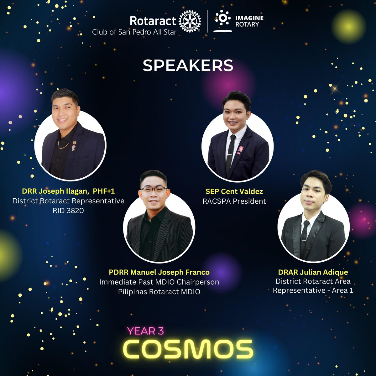 RotaractSPA's tweet photo. The Club Orientation is happening this Saturday, September 24, 2022
Also known as COSMOS, we will be graced by DRR Joseph Ilagan and PDRR Manuel Joseph Franco as we welcome our incoming Stellar Rotaractors to the Rotaract world! โญ๏ธ
#COSMOS #RACSPA #ImagineRotary https://t.co/xLLhRFfSAm