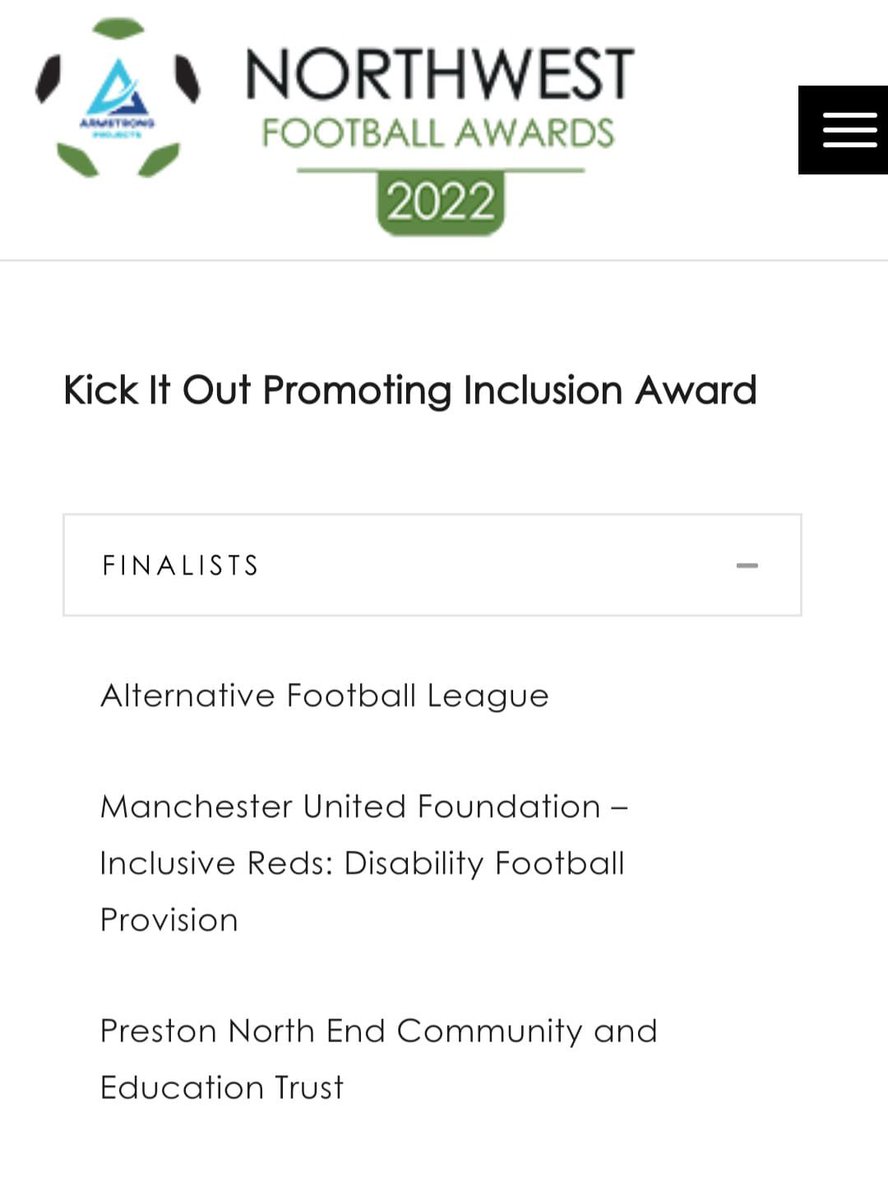 So proud to be shortlisted as finalists for the <a href="/NWFAwards/">Northwest Football Awards 2025</a> 2022!

A huge thank you to all our players who make AF a safe, inclusive place to play football 💙