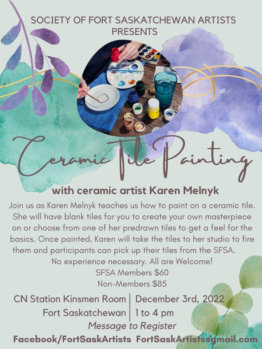 Upcoming art workshop. Msg us on our Facebook page or via email to register. 
#fortsask #art #create #artclasses