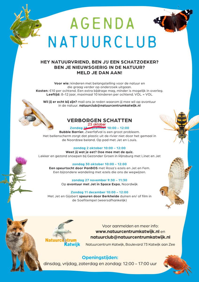 Alle Gi-Ga-Groene en nieuwsgierige kinderen in Katwijk en omstreken zijn welkom om aan te sluiten bij onze #Natuurclub. Elke zondag heeft een ander thema, je kunt zelf aangeven wanneer je wilt/kunt aansluiten.