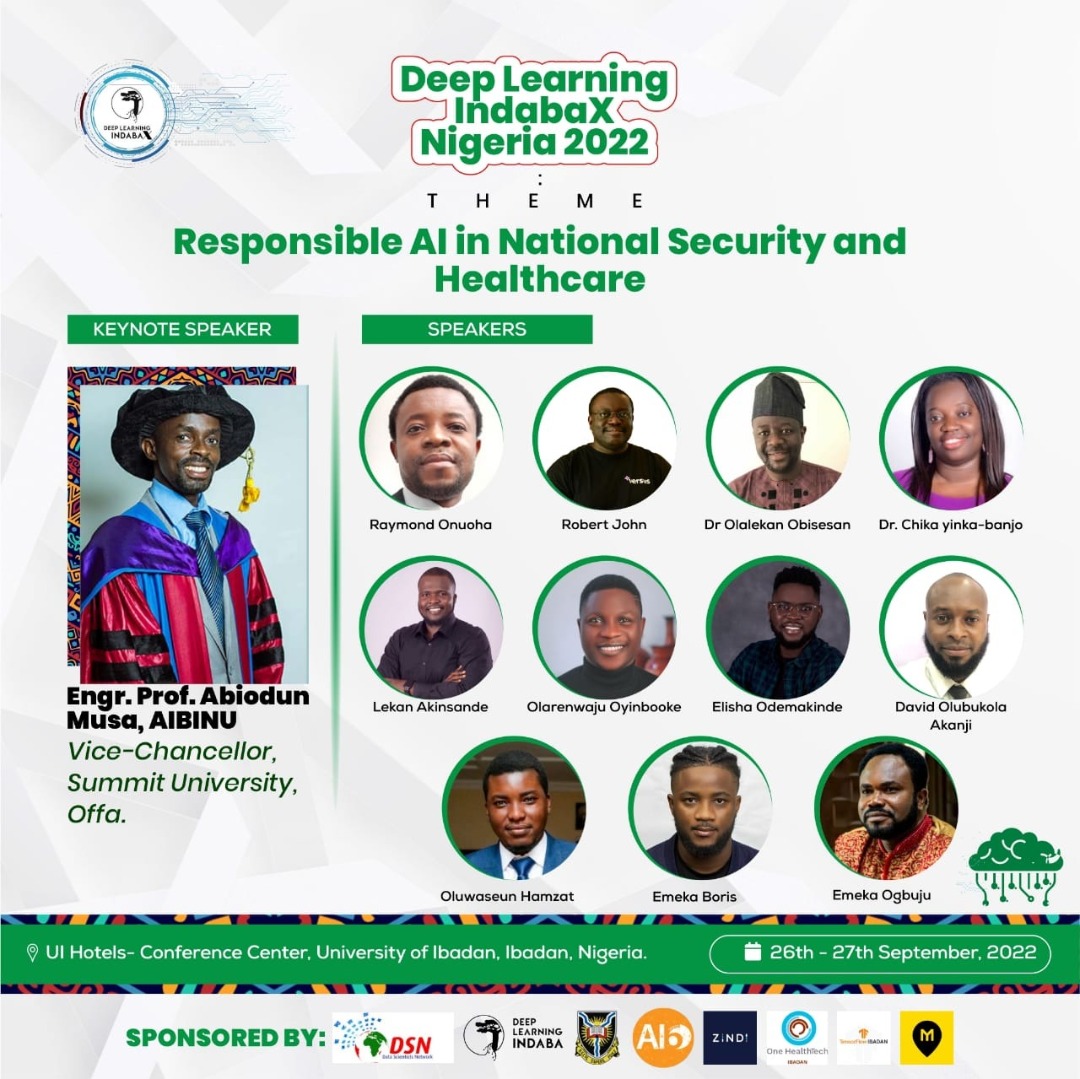 dsn_ai_network's tweet photo. Meet the amazing speakers at the Deep Learning @IndabaXNigeria 2022.

Our own Impact Network and community Lead @olubukolaakanji will be present.

Theme: Responsible AI in National Security and Health Care.

Date: 26-27 Sept 2022

Venue: Conference Center, UI Hotels, UI, Ibadan https://t.co/q06Ub3iLMd