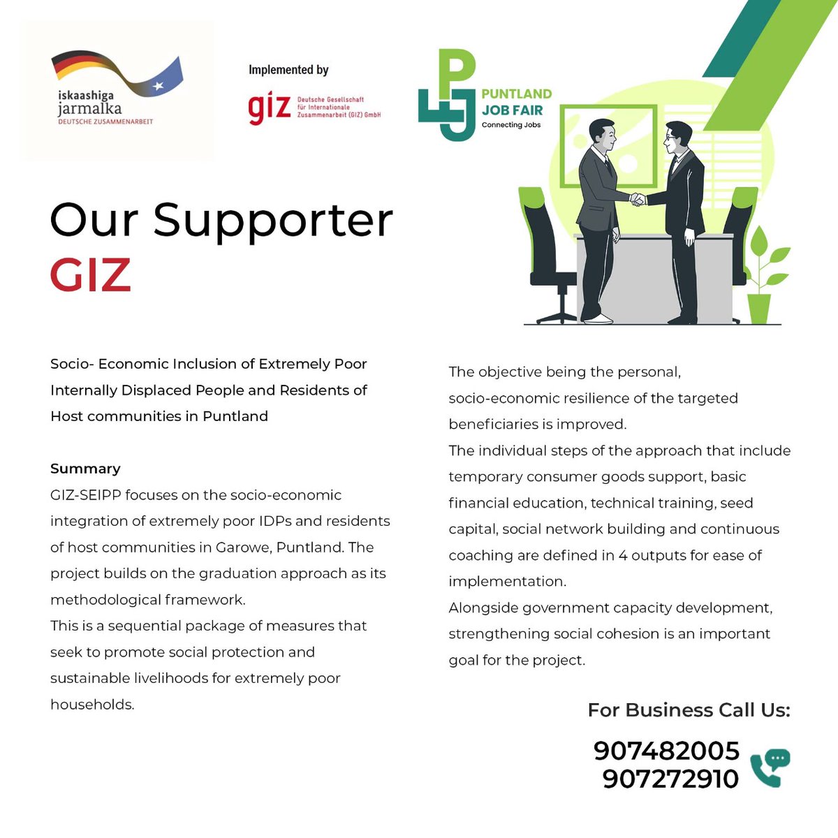 puntlandjobfair's tweet photo. Thanks to GIZ. We appreciate the chance to be a supporter of the Puntland Job Fair in 2022 https://t.co/2PO1apDkWu