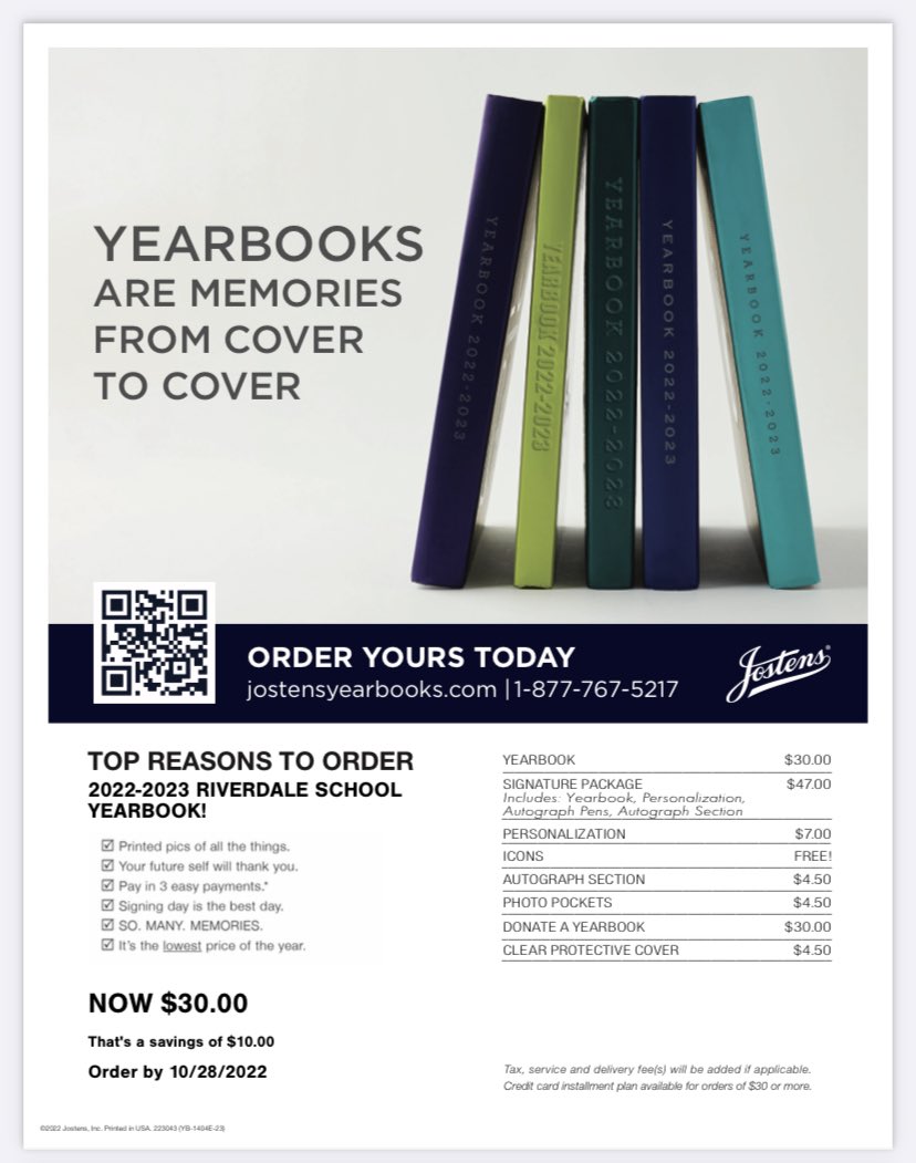 Esposito_LDTC's tweet photo. Riverdale School’s 2023 yearbooks are on sale! Order now and don’t miss out on the $10 savings! #jostens @_RamsRock https://t.co/Mrkdc94pwj