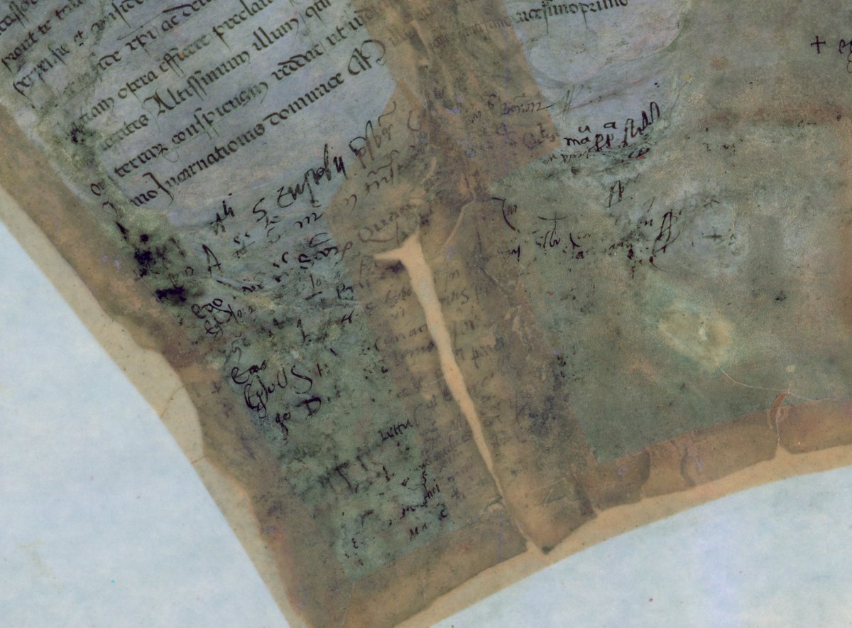 Like many of the manuscripts in the Cotton collection, it was badly burned in the Ashburnham House Fire of 1731. With multi-spectral imaging, we can now uncover many of the previously hidden details, names, seals, and signatures it contains.