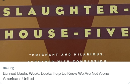 "And that's the real issue [of banned books] isn't it – free thinking is threatening to fundamental religions, oppressive social traditions, and extremist political philosophies."

Today's #bannedbookweek blog: au.org/the-latest/art…