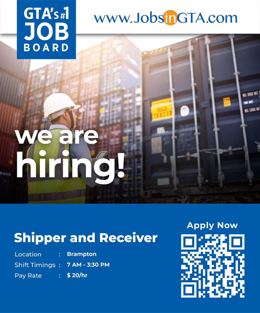 JobsInGTA1's tweet photo. We are Hiring: Shipper and Receiver

Apply: https://t.co/pdJuzuYuF3

Candidates Sign up: https://t.co/VTqBkgSNTh

#JobsInGTA #Vacancy #ApplyNow #HiringNow #HiringAlert #HR #Shipper #Receiver #General #Labour #Hiring #Motivation #Brampton #GTA #Canada https://t.co/eU3ZFeBbvK