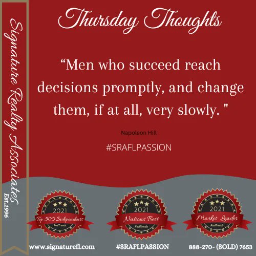 SRAFL's tweet photo. Are your decision prompt?
#thursdayvibs #thursdaythought #thursday #thursdaymood #instamood #followforfollowback #motivation #success #realestate #instaagent #srafl #signaturefl https://t.co/bcg6MIE943