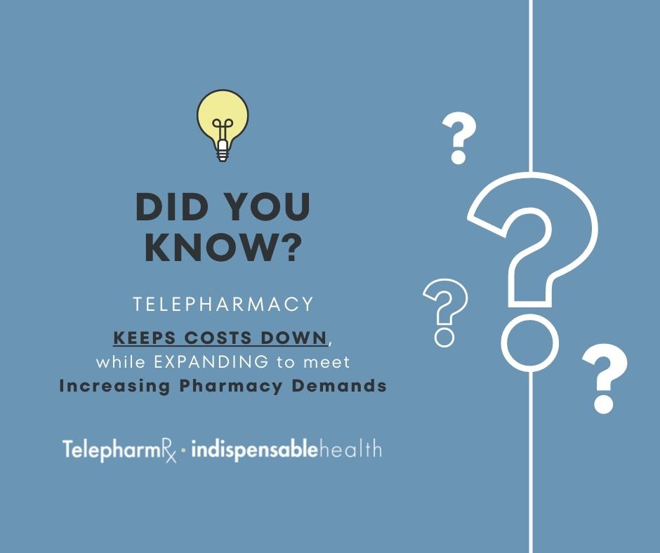 IndispensHealth's tweet photo. Did you know #telepharmacy can keep costs down, while they expand to meet increasing #pharmacy demands? This is essential to consider for any facility current juggling their current finances right now.

💻 Learn More About Our TelepharmRx Services: https://t.co/TnFei5wVmQ https://t.co/9mUiK0aLHd
