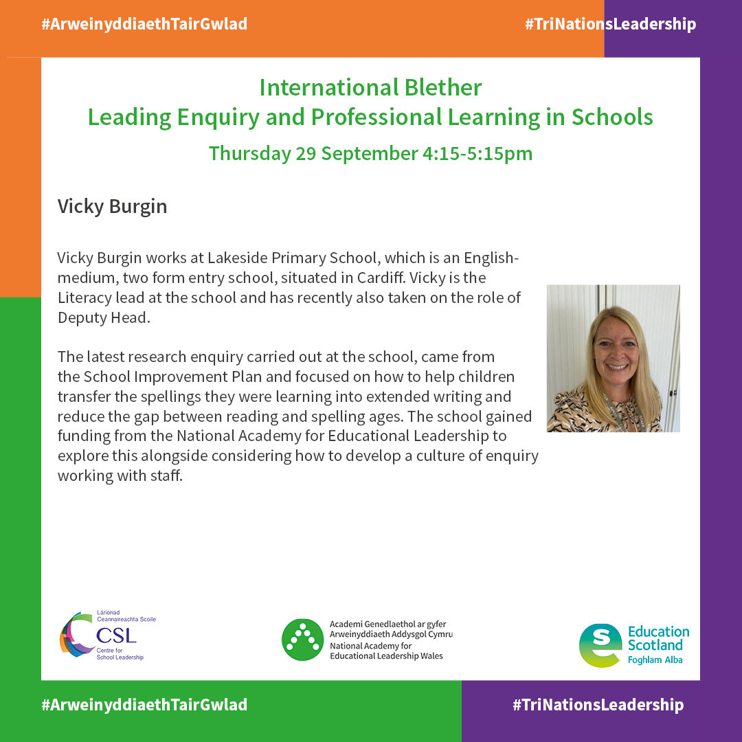 Academi Arweinyddiaeth - Leadership Academy (@naelcymru) on Twitter photo Speaker Announcement!
Vicky Burgin be speaking at our #InternationalBlether โLeading Enquiry and Professional Learning in Schoolsโ on Thursday 29 September 4:15pm
Book now: ow.ly/fwsp50KOVUY
<a href="/EducationScot/">Education Scotland</a> <a href="/cslireland/">Centre for School Leadership ๐ฎ๐ช๐ช๐บ</a> <a href="/EdScotPLL/">Professional Learning and Leadership</a> <a href="/LakesidePrm/">Lakeside Primary School</a>
#LeadershipAcademy Speaker Announcement!
Vicky Burgin be speaking at our #InternationalBlether โLeading Enquiry and Professional Learning in Schoolsโ on Thursday 29 September 4:15pm
Book now: ow.ly/fwsp50KOVUY
<a href="/EducationScot/">Education Scotland</a> <a href="/cslireland/">Centre for School Leadership ๐ฎ๐ช๐ช๐บ</a> <a href="/EdScotPLL/">Professional Learning and Leadership</a> <a href="/LakesidePrm/">Lakeside Primary School</a>
#LeadershipAcademy