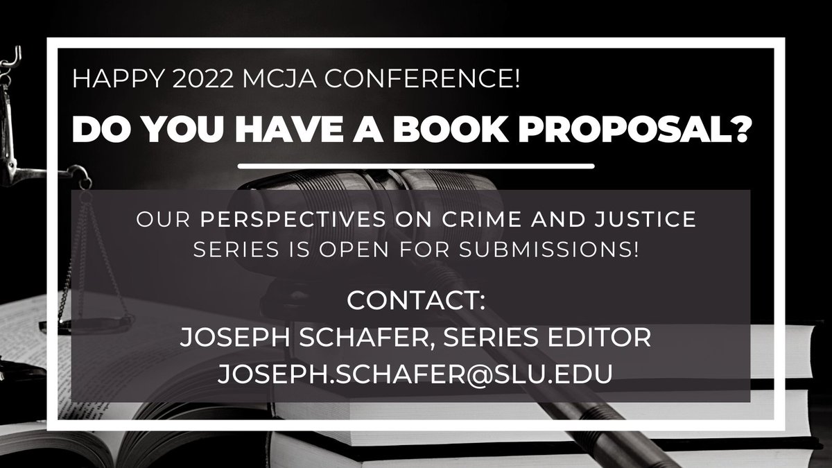 siupress's tweet photo. Attending the 2022 Midwestern Criminal Justice Association conference? You might be the right author to add to SIU Press's Perspectives on Crime and Justice series!
https://t.co/VkoO1ueo7m
#submissions #callforsubmissions #submissioncall #academicpress #mcja #mcja2022 #2022mcja https://t.co/IVfc7cwHqY