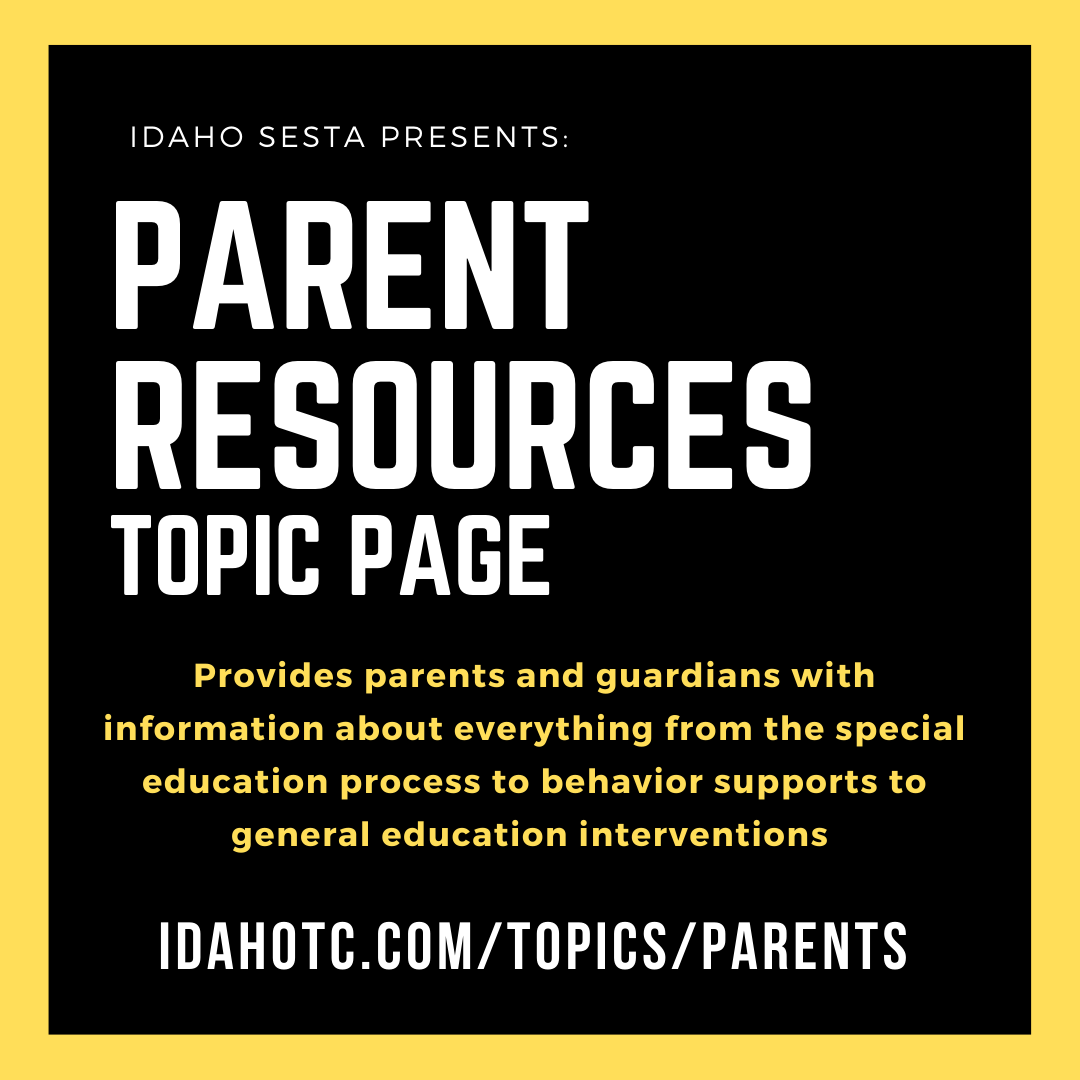 IdahoSESTA's tweet photo. Parents need to know what to expect from special education &amp; we have a topic page on the ITC just for that. Wih modules, resources &amp; more for parents &amp; guardians.  From the special education process to behavior supports to gen ed interventions &amp; more. https://t.co/FKMUVG7Xnt https://t.co/BV5YGI0oFW