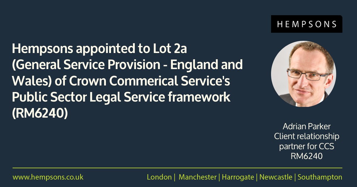 hempsonslegal's tweet photo. We are delighted to announce that we have been appointed to Lot 2a (General Service Provision – England and Wales) of Crown Commercial Service’s Public Sector Legal Services framework (RM6240), providing legal advice and services for all wider public sector bodies in the UK. https://t.co/wNb1l5oP1Y