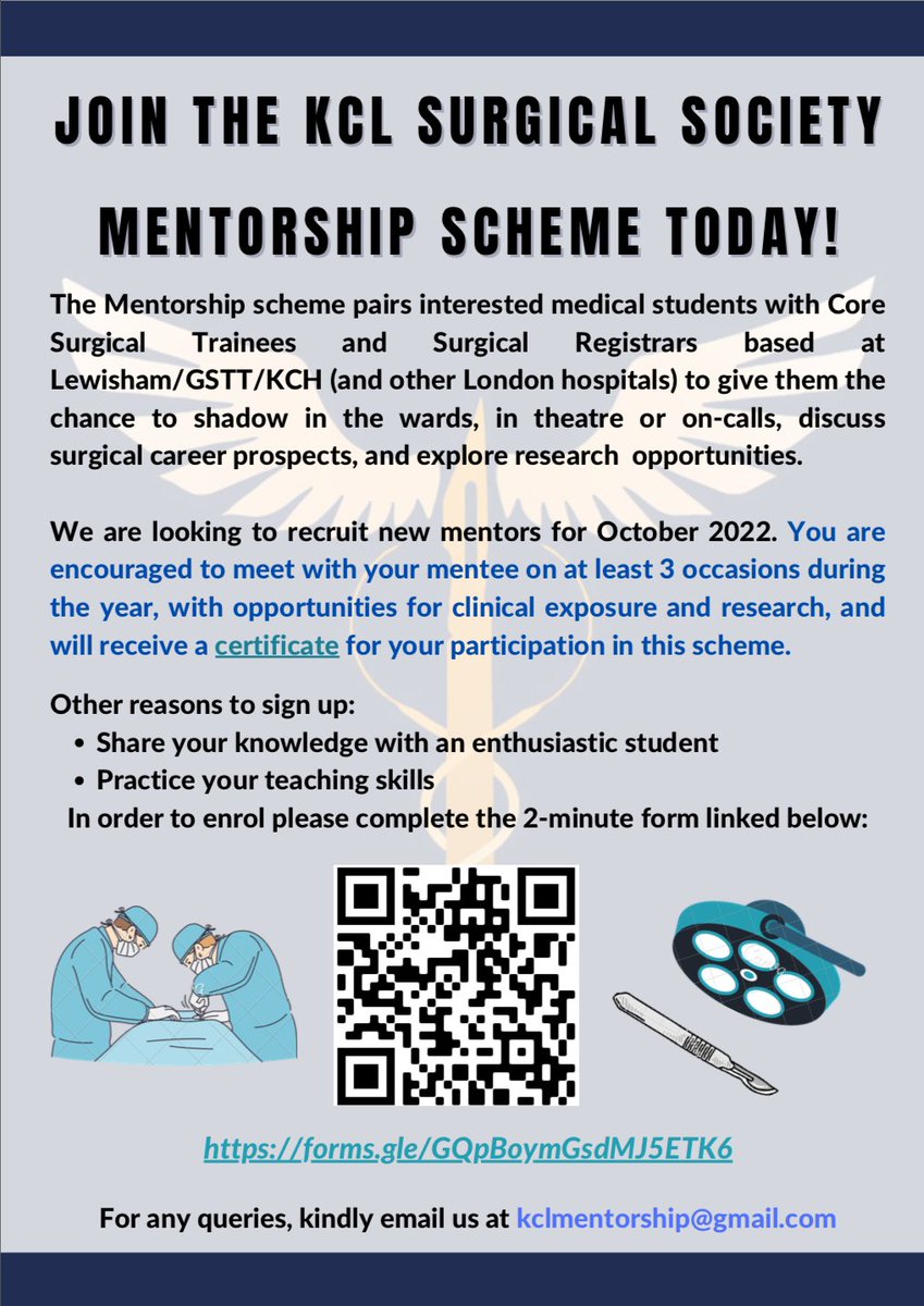 Our Mentorship Scheme pairs medical students with Core Surgical Trainees and above to provide surgical exposure and opportunities to engage in research. Should you wish to join us as a mentor, please refer to the poster below on how to enrol!
#surgery #teaching #doctors #london