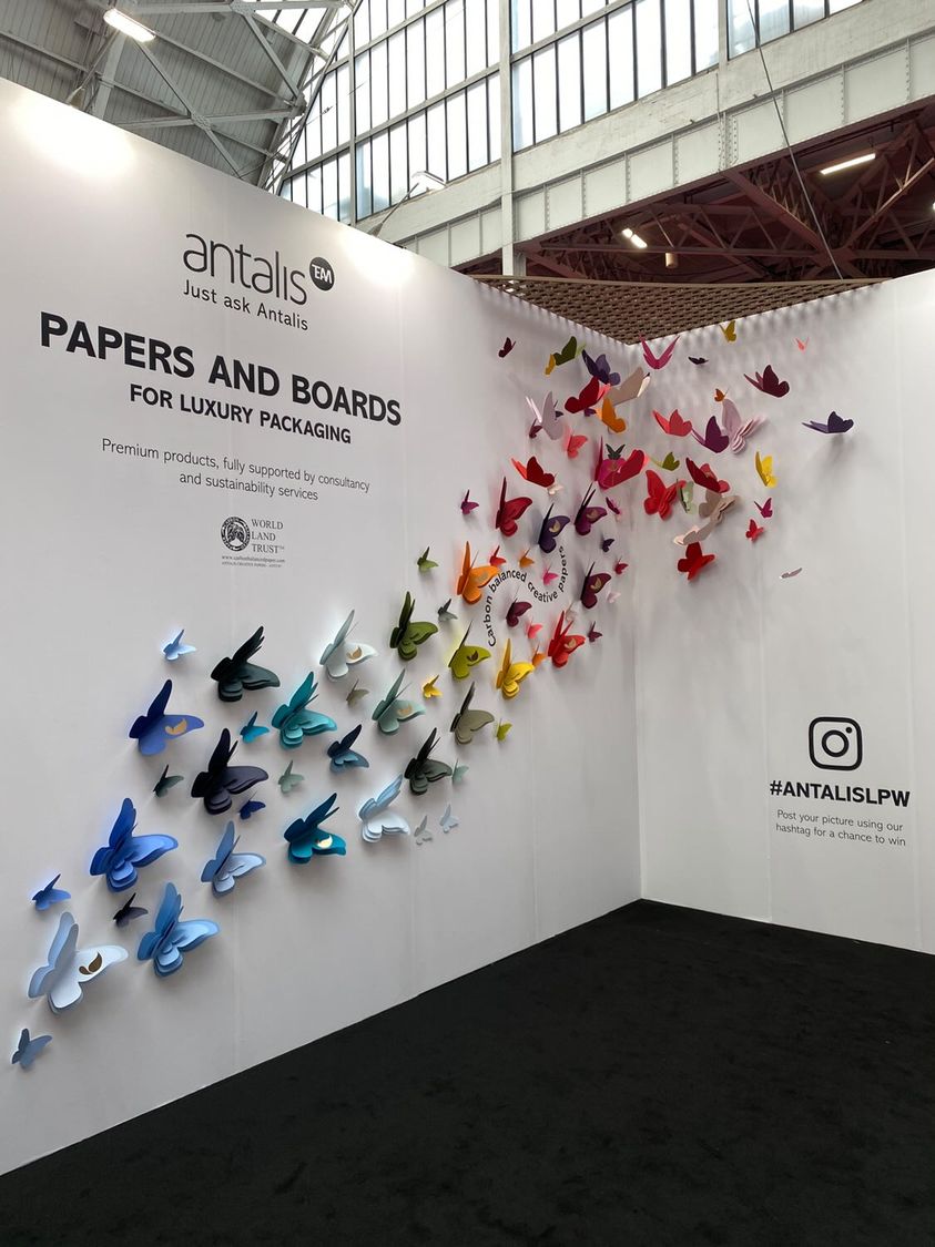 Antalis_UK's tweet photo. Doors are open for day 2 of London Packaging Week 2022! Our vibrant display is all set up for what promises to be another exciting day! 🦋✨ Join us at Olympia London, for the latest products, packaging inspiration and advice on sustainable, premium packaging solutions! #LPW22 https://t.co/g2II5dymeb