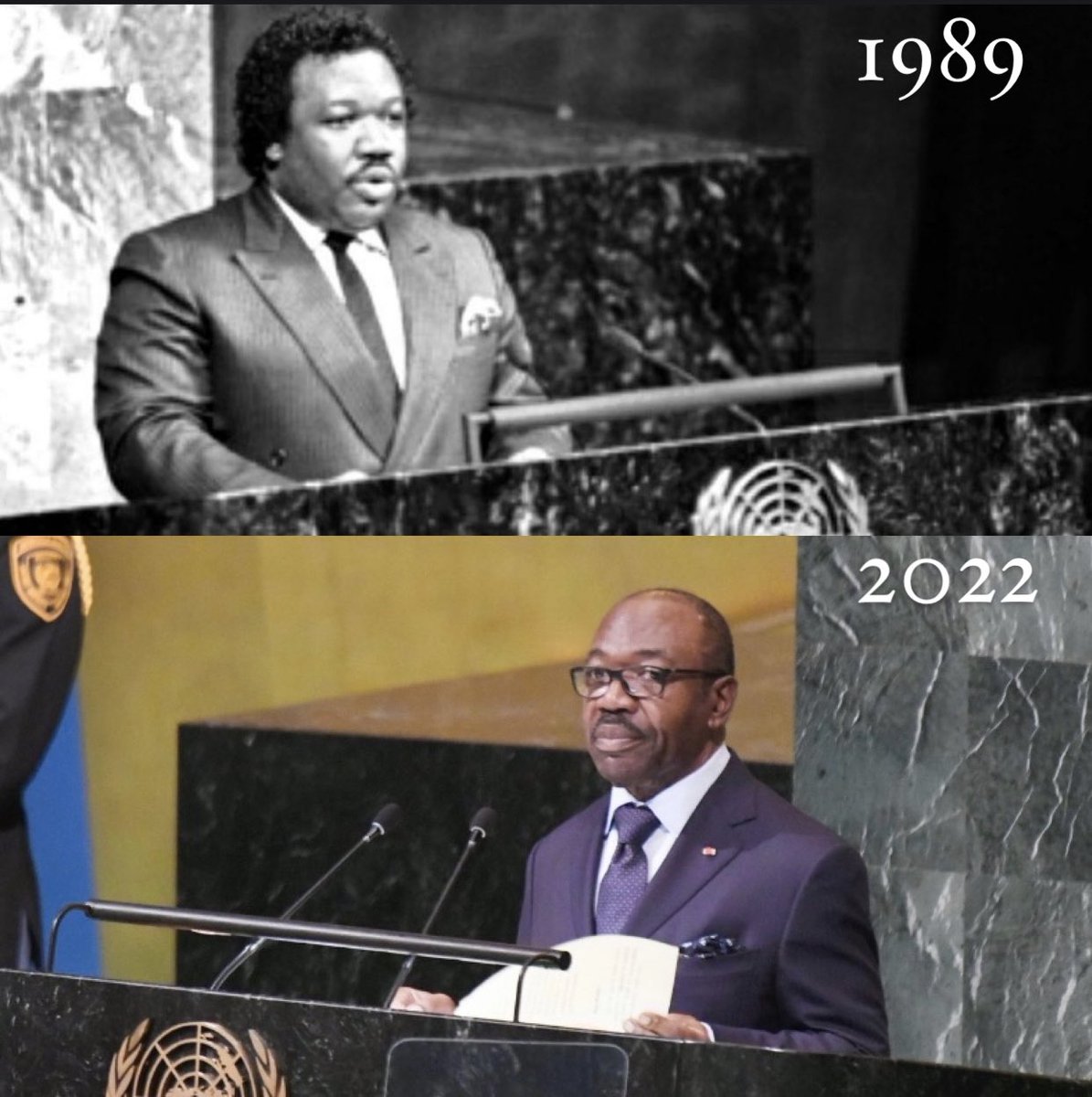 New York, le 02 octobre 1989 <a href="/PresidentABO/">Ali Bongo Ondimba</a> âgé de 31 ans, ministre des Affaires Étrangères du Gabon faisait son 1er discours aux Nations Unis. Le 21 Septembre 2022 même tribune en tant que Président de la République #gabon #alibongoondimba #UnitedNations