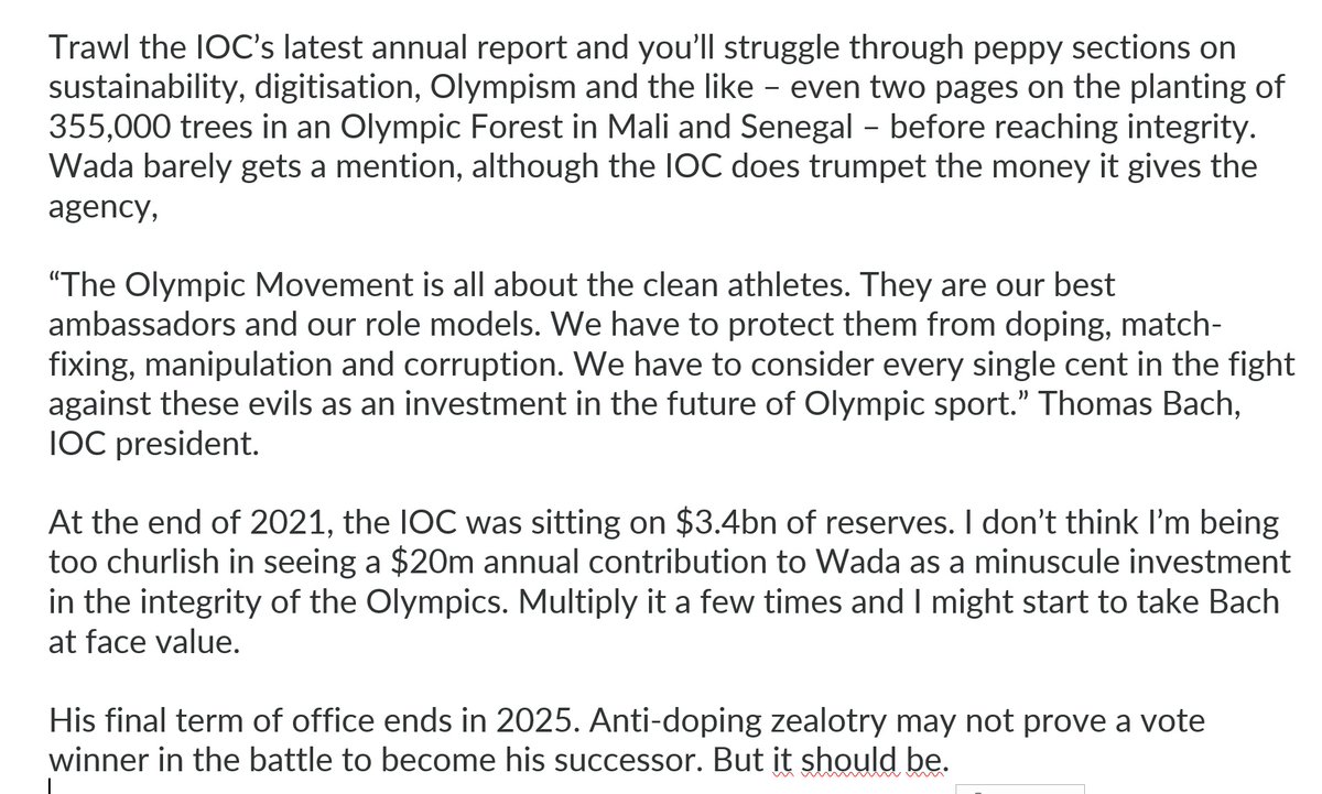 NickJMButler's tweet photo. Entirely fair criticism of the IOC under Thomas Bach's genuine commitment to fighting doping by former chair of UK Athletics https://t.co/bo4sZzANMm https://t.co/zRiBt6aLMf