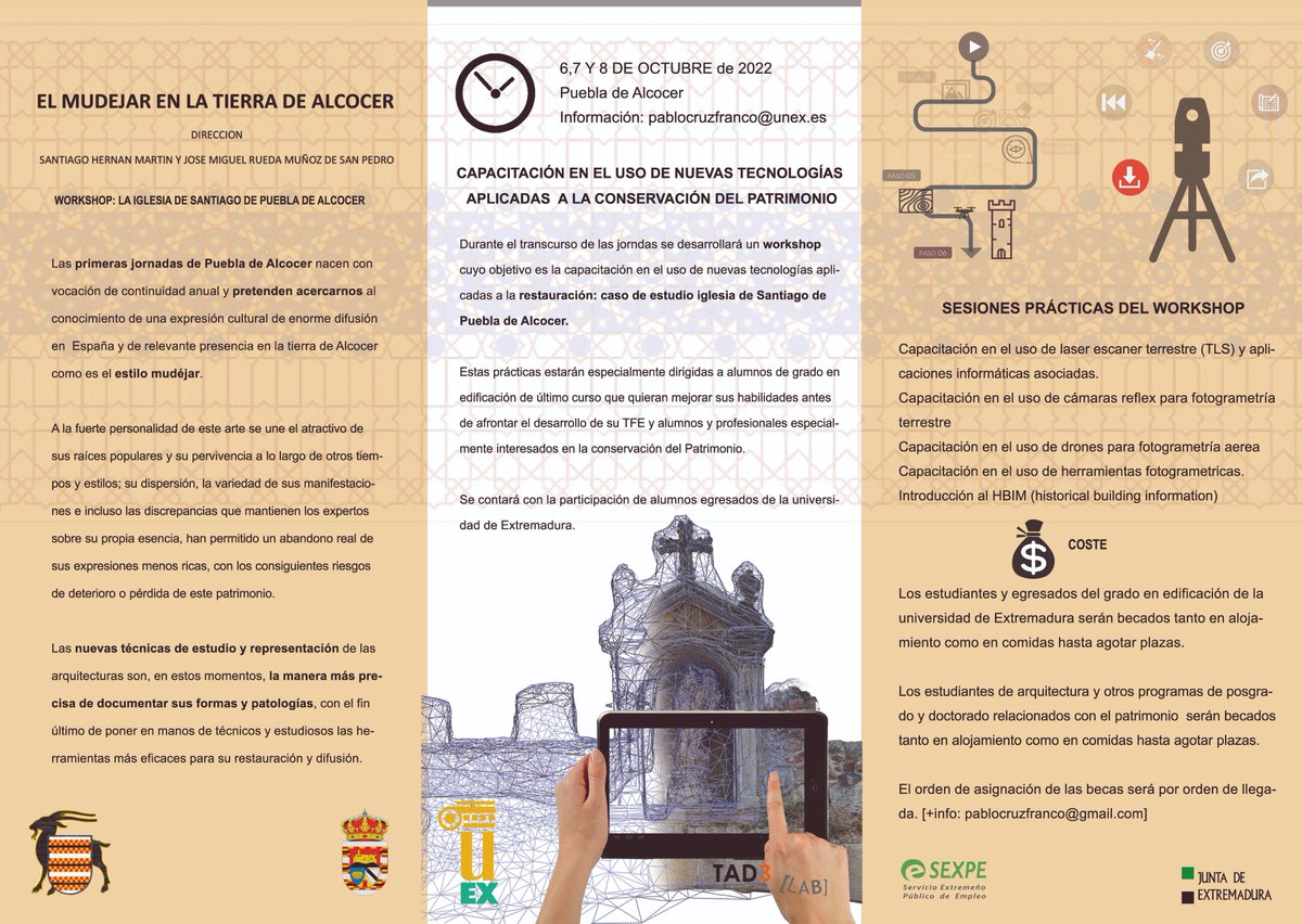 Tad3Lab's tweet image. Los días 6, 7 y 8 de octubre realizaremos unas jornadas en Puebla de Alcocer. Dentro de estas jornadas habrá una parte teórica y una parte práctica.

La parte práctica estará dedicada  aluso de herramientas para la digitalización 👇@EPCC_Unex @CSRG_Aparejador