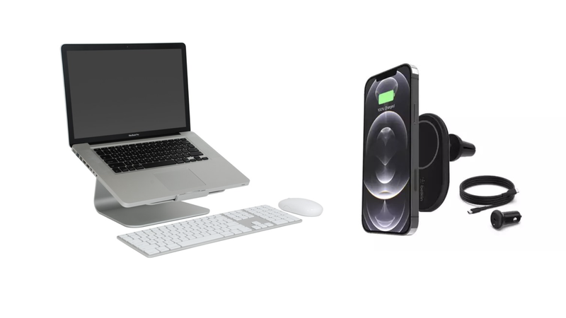 Mac4ever's tweet photo. Le chargeur MagSafe Belkin pour voiture à 29€ (-20€), support pour MacBook à 44€ (-15€) #Mac4Ever #Belkin #Promos #RainDesign https://t.co/GXN90XKcvr https://t.co/QXkqP44knn