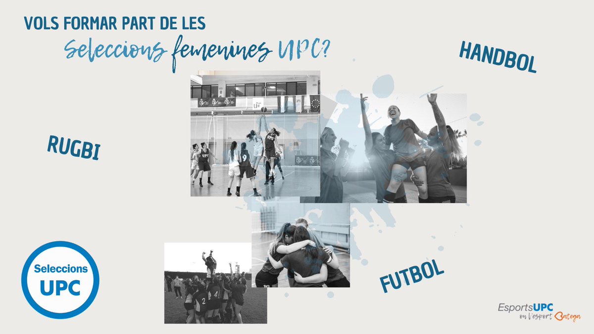 Servei d'Esports UPC (@esportsupc) on Twitter photo 📢 Vols formar part de les SELECCIONS FEMENINES de <a href="/la_UPC/">Universitat Politècnica de Catalunya (UPC)</a> ❓Viu l’esport competint als Campionats de Catalunya Universitaris ‼️
⚠️ Estem buscant jugadores de:
🏈 Rugbi
⚽️ Futbol
🤾🏼♀️ Handbol
Consulta tota la info i contacta amb nosaltres:
▶️ upc.edu/esports/compet… 📢 Vols formar part de les SELECCIONS FEMENINES de <a href="/la_UPC/">Universitat Politècnica de Catalunya (UPC)</a> ❓Viu l’esport competint als Campionats de Catalunya Universitaris ‼️
⚠️ Estem buscant jugadores de:
🏈 Rugbi
⚽️ Futbol
🤾🏼♀️ Handbol
Consulta tota la info i contacta amb nosaltres:
▶️ upc.edu/esports/compet…