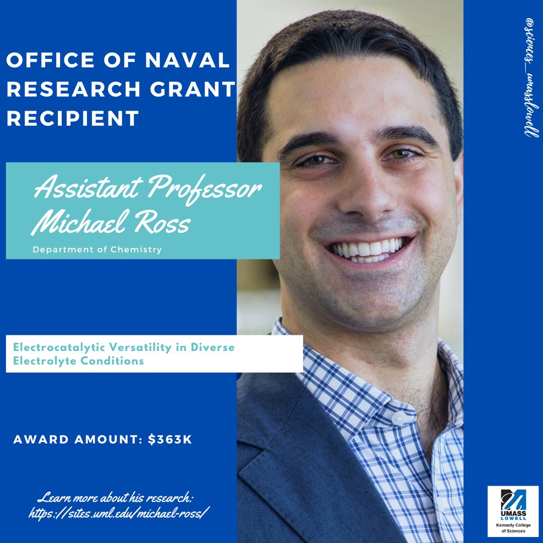 Kennedy College of Sciences at UMass Lowell (@kcsciences_uml) on Twitter photo Congratulations to Prof. <a href="/MichaelRossUML/">Michael Ross</a>  (Chemistry) on his solo PI research grant from the <a href="/USNavyResearch/">Office of Naval Research (ONR)</a> for his work on energy related topics for #hydrogen and #CO2sequestration! 
<a href="/RossLabUML/">Ross Lab</a> Congratulations to Prof. <a href="/MichaelRossUML/">Michael Ross</a>  (Chemistry) on his solo PI research grant from the <a href="/USNavyResearch/">Office of Naval Research (ONR)</a> for his work on energy related topics for #hydrogen and #CO2sequestration! 
<a href="/RossLabUML/">Ross Lab</a>