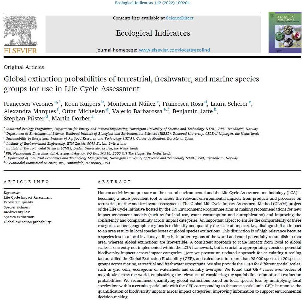 How to consistently scale #biodiversity impacts from regional to global across geographic regions and environmental pressures in #LifeCycleAssessment?
Happy to be part of the work on the Global Extinction Probabilities under the <a href="/LC_Initiative/">Life Cycle Initiative (hosted by UNEP)</a>! <a href="/UNEP/">UN Environment Programme</a>
&gt;&gt; bit.ly/3fayKiG